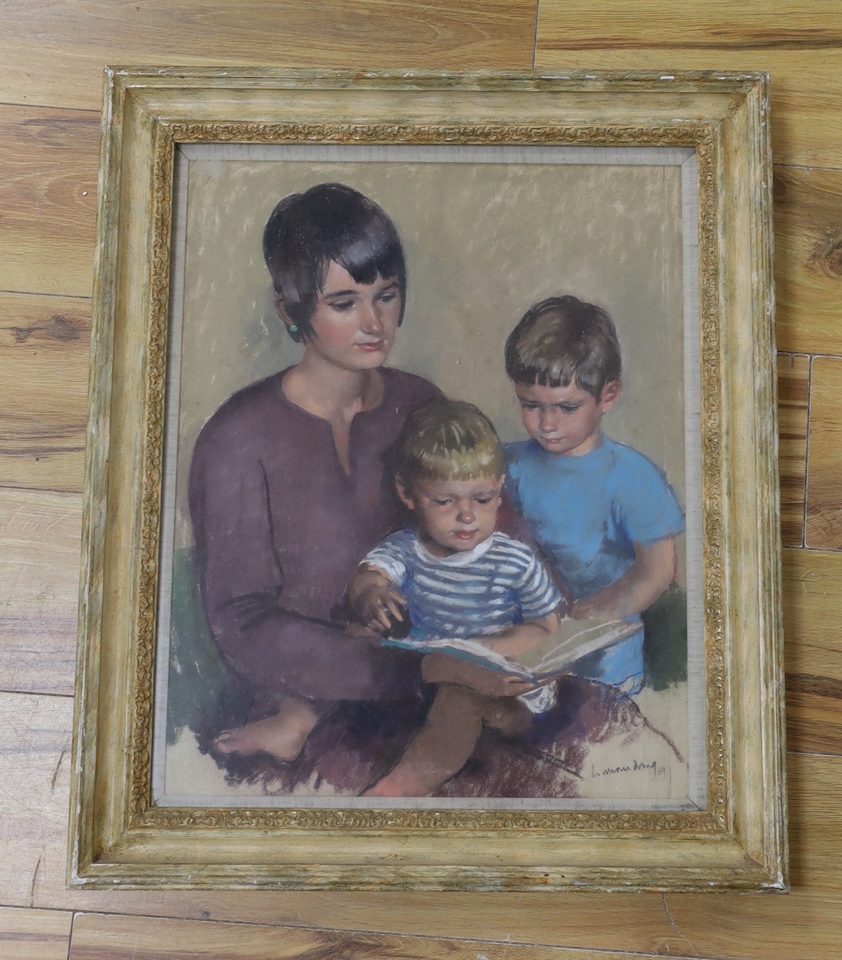 William Dring (1904-1990), pastel, 'Melissa and the boys', signed and dated '69, label verso, 50 x 40cm